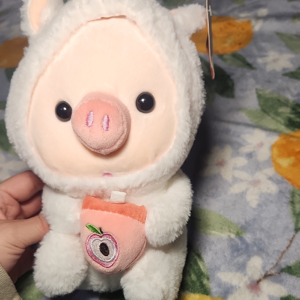 Adorable White and Pink Plush Pig Toy